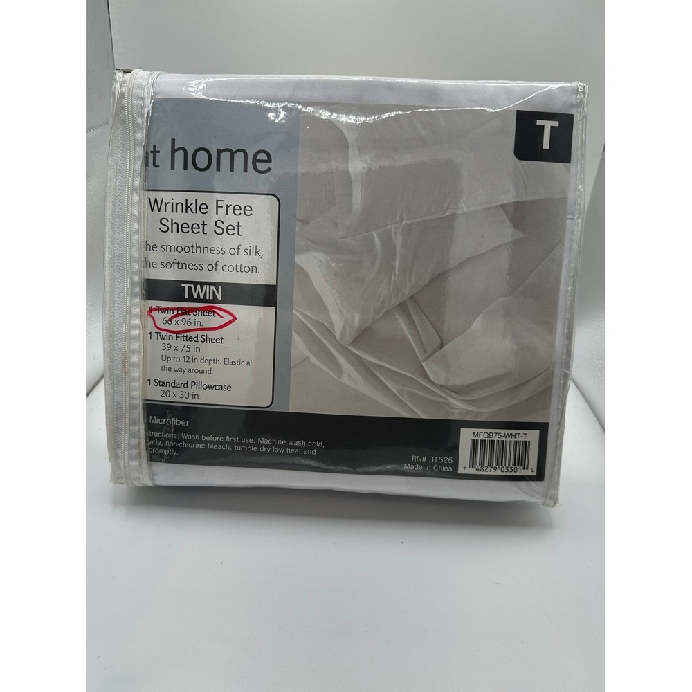 At Home Wrinkle Free Flat Sheet Twin ONLY White Microfiber  Bedding New